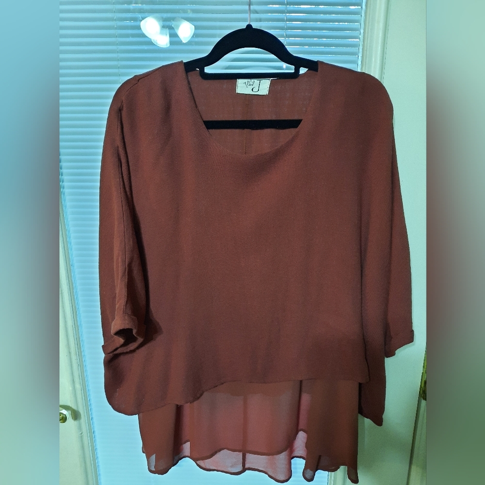 Tula J linen layered tunic rust brown xl lagenlook artsy